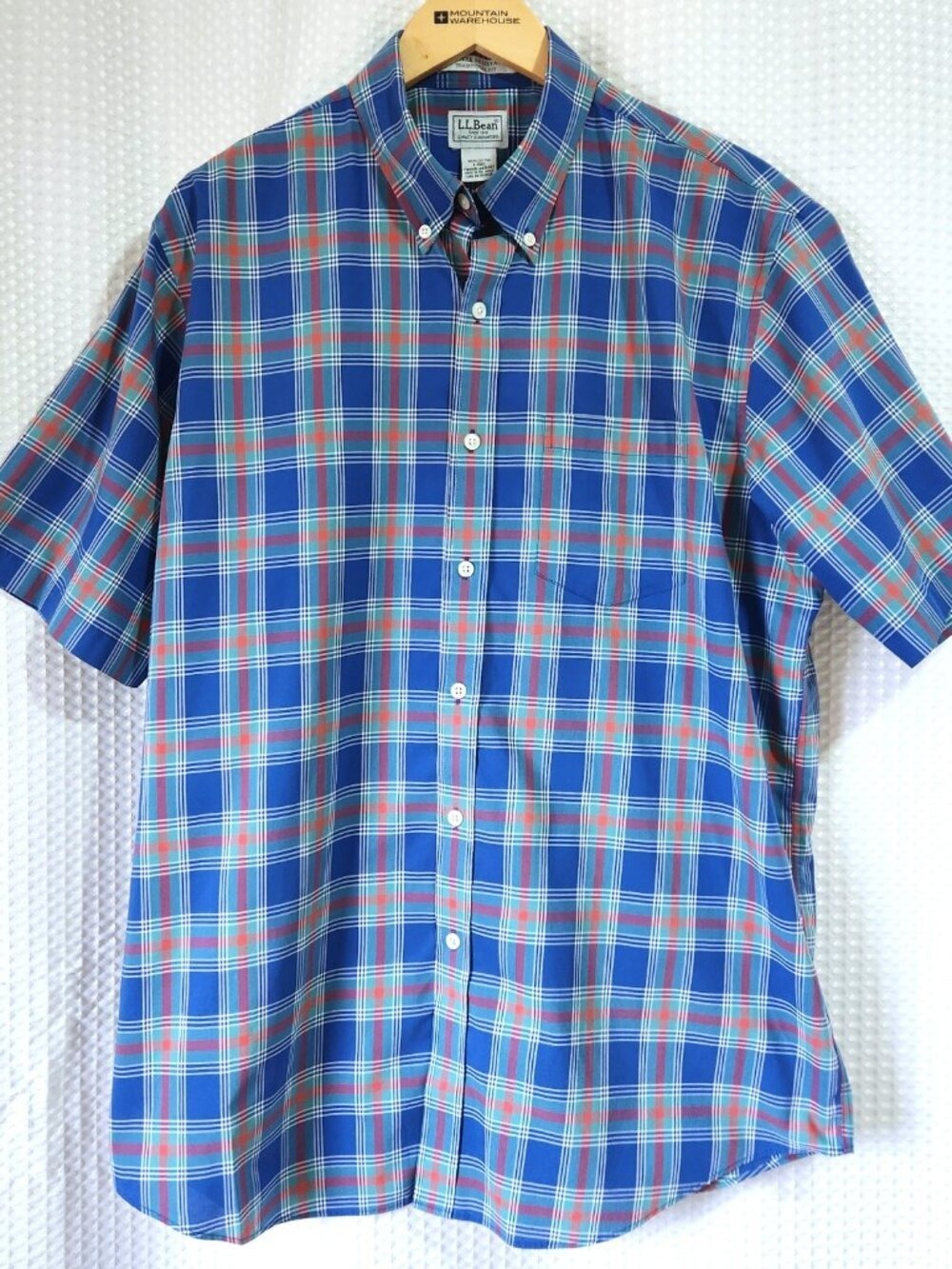 LL Bean Mens Large Traditional Fit 100% Cotton Plaid Short Sleeve Button Down